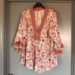 Cynthia Rowley Womens Top 1X Floral Peasant Prairie Boho Cottage V Neck
